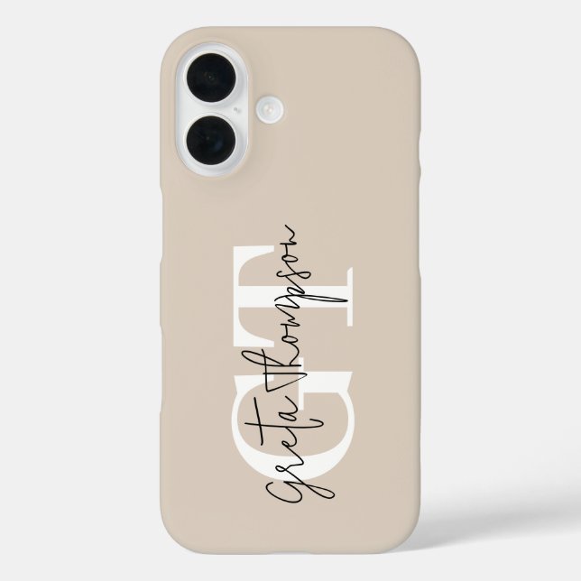 Coques Case-Mate iPhone Signature Nom Monogramme Noir et Blanc Beige (Verso)