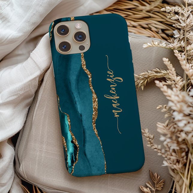 Coques Case-Mate iPhone Signature personnalisée bleu sarcelle or Agate (Créateur téléchargé)