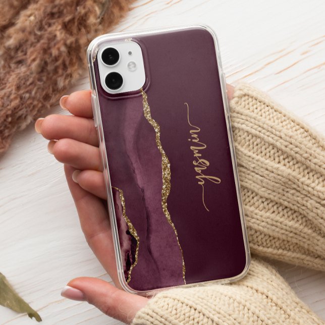 Coques Case-Mate iPhone Signature personnalisée Burgundy Gold Agate (Créateur téléchargé)