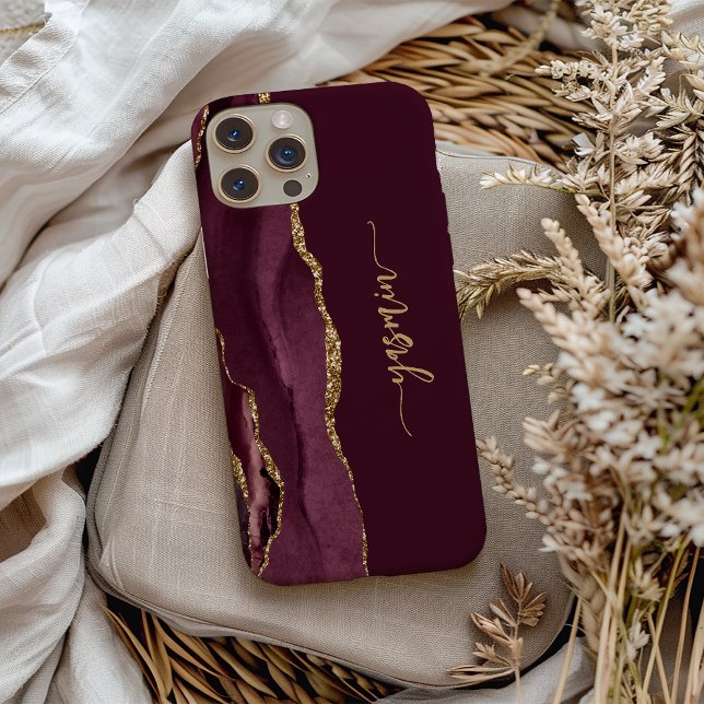 Coques Case-Mate iPhone Signature personnalisée Burgundy Gold Agate (Créateur téléchargé)
