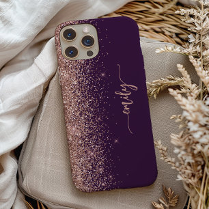 Coque Case-Mate iPhone Signature personnalisée rose gold pailletée violet