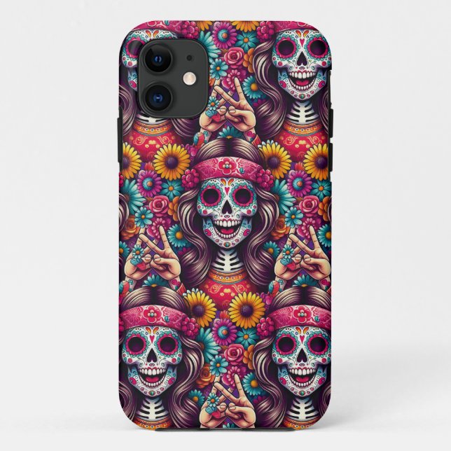 Coques Case-Mate iPhone Signe de paix clignotant - Crâne féminin (Dos)