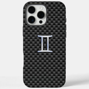 Coque iPhone 16 Pro Max Signe du zodiaque Gémeaux sur fibre de carbone cha