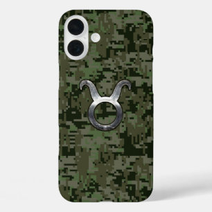 Coque Pour iPhone 16 Plus Signe du zodiaque Taureau sur camouflage vert