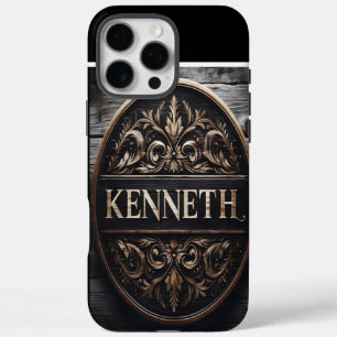 Coque iPhone 16 Pro Max Signe en bois sculpté avec Kenneth