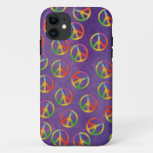 Coques Pour iPhone Signes de paix Tie Dye sur fond violet