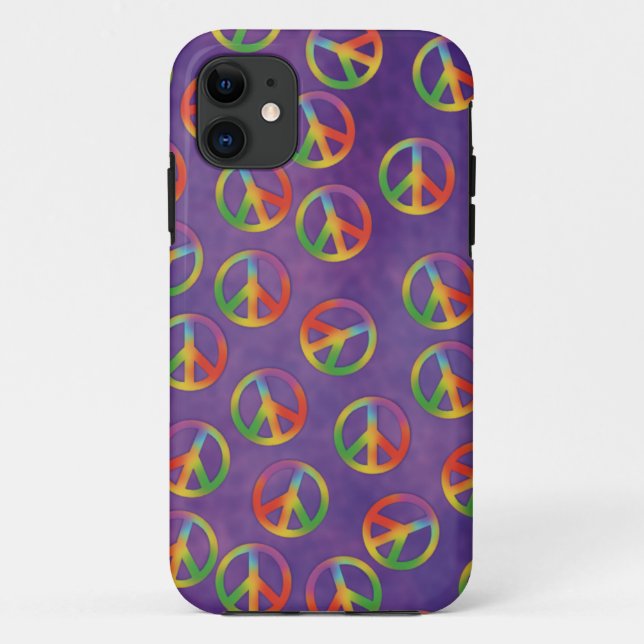 Coques Case-Mate iPhone Signes de paix Tie Dye sur fond violet (Dos)