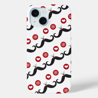 Coque Pour iPhone 15 Silencieux Moustache Funny Visage Mistletoe Coeur