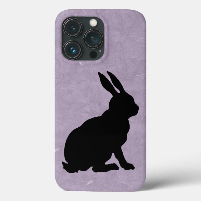 Coques Case-Mate iPhone Silhouette assise lapin noir sur marbre violet (Verso)