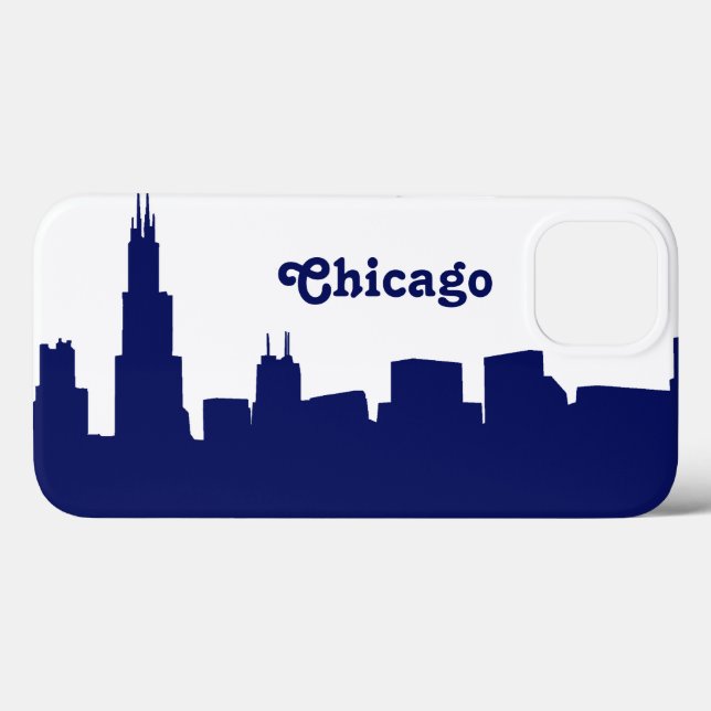 Coques Case-Mate iPhone Silhouette de Chicago bleu (Verso (horizontal))