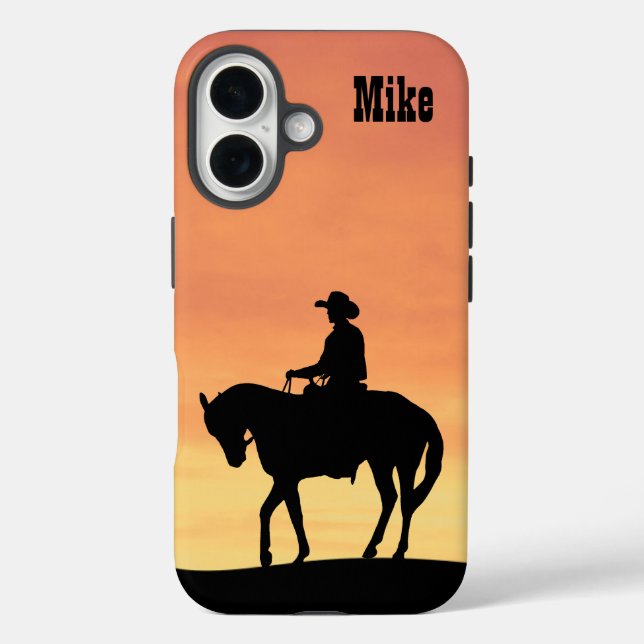 Coques Case-Mate iPhone Silhouette de cowboy au coucher du soleil (Verso)
