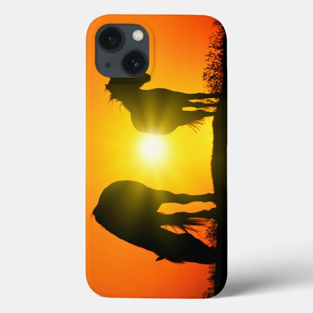 Coques Case-Mate iPhone Silhouette de deux chevaux au coucher du soleil (Verso)