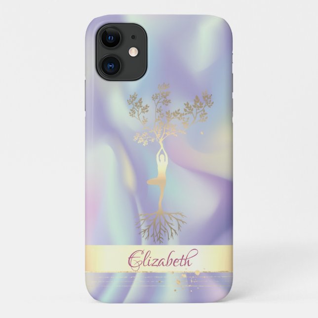 Coques Case-Mate iPhone Silhouette de femmes d'arbre holographique à rayur (Dos)