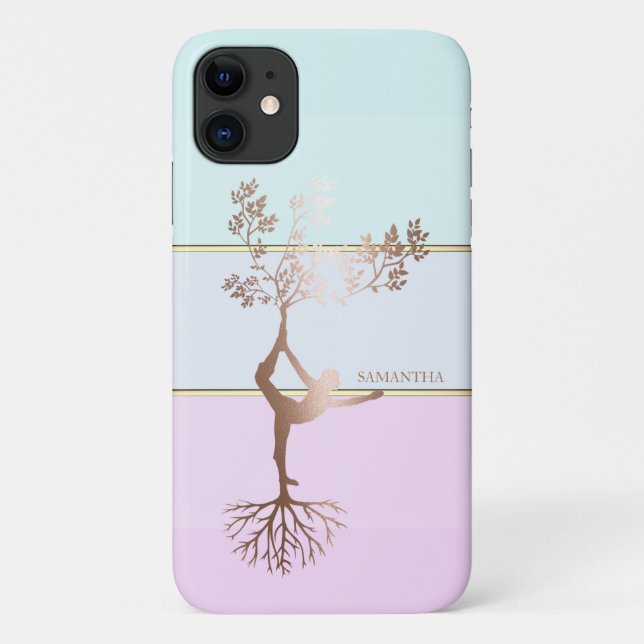 Coques Case-Mate iPhone Silhouette de fille élégante rayée, ombrée or rose (Dos)