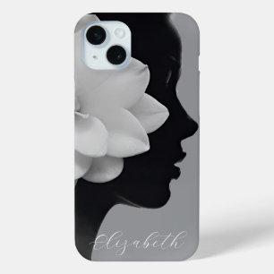 Coque Case-Mate iPhone Silhouette de fille Magnolia blanche Monochromatiq