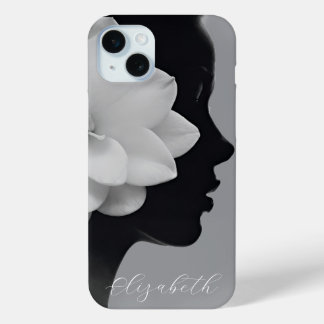 Coque Case-Mate iPhone Silhouette de fille Magnolia blanche Monochromatiq
