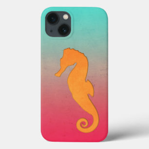 Coques Pour iPhone Silhouette de hippocampe orange Simple nautique aq
