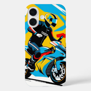 Coque Pour iPhone 16 Silhouette de motard rebelle sous une lumière radi