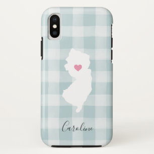 Case-Mate iPhone Case Silhouette de New Jersey State Rustic Mint Plaid
