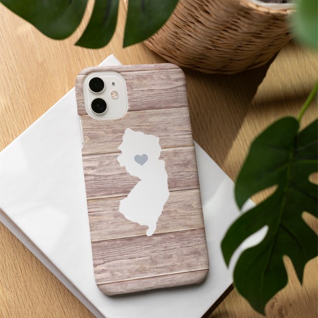 Coques Case-Mate iPhone Silhouette de New Jersey State Rustic Wood Look (Créateur téléchargé)