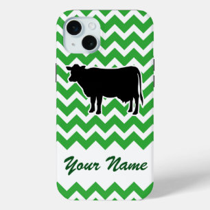 Coque Case-Mate iPhone Silhouette de vache avec Motif Chevron Vert