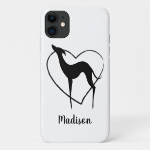 Case-Mate iPhone Case Silhouette de whippet gris et nom de coeur mignon