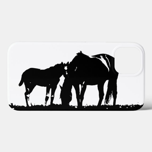 Coques Case-Mate iPhone Silhouette des Chevaux blancs noirs (Verso (horizontal))
