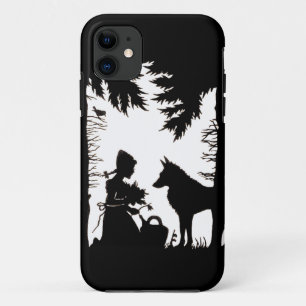 Coque iPhone 11 Silhouette Noire Rouge Hood Wolf Woods