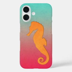 Coque Pour iPhone 16 Silhouette orange de Seahorse Simple nautique