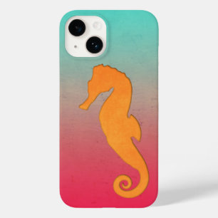 Coque Case-Mate iPhone Silhouette orange de Seahorse Simple nautique aqua