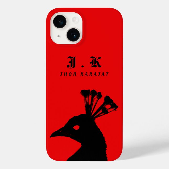 Coques Case-Mate iPhone Silhouette Paon Monogramme Noir Rouge (Verso)