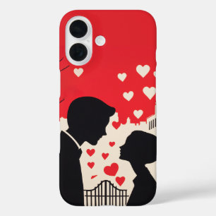 Coque Pour iPhone 16 Silhouette romantique Couple Coeurs Cityscape