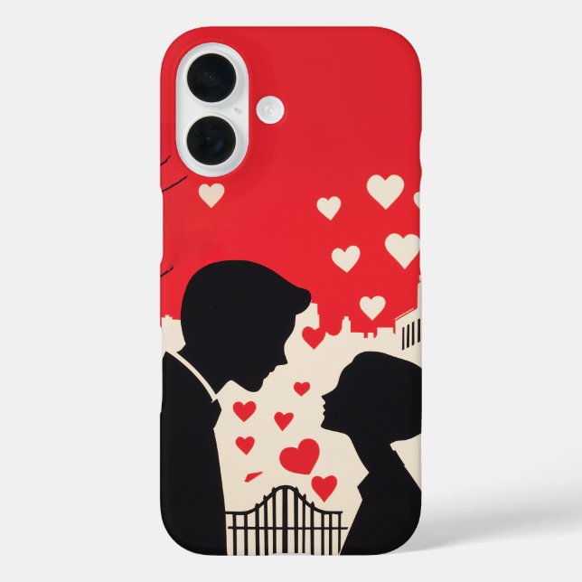 Coques Case-Mate iPhone Silhouette romantique Couple Coeurs Cityscape (Verso)