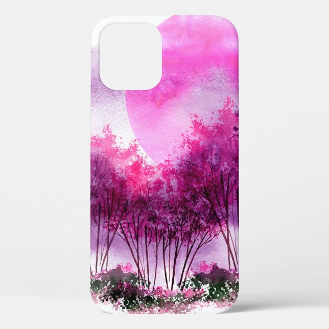 Coques Case-Mate iPhone silhouette rose et violette des arbres contre le d (Verso)