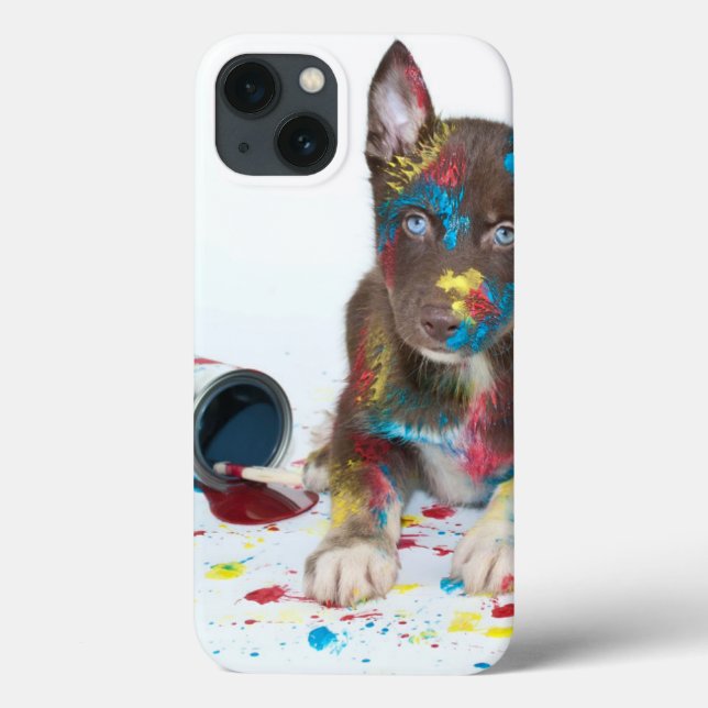 Coques Case-Mate iPhone Silly Husky Puppy got into Paint Buckets (Verso)