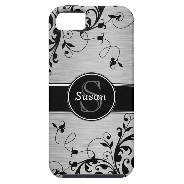Coques Case-Mate iPhone Silver Black Floral Swirls iPhone 5 Coque-Mate (Dos)