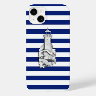 Coque Pour iPhone 14 Plus Silver Chrome comme phare sur les rayures de marin