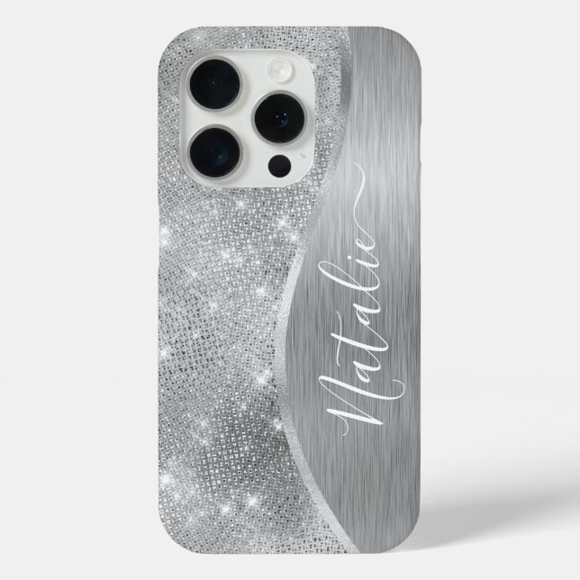 Coques Case-Mate iPhone Silver Glitter Glam Bling Personalized (Verso)