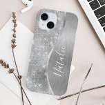 Coque Case-Mate iPhone Silver Glitter Glam Bling Personalized<br><div class="desc">Personnalisez facilement ce boîtier de téléphone à motif en métal brossé argent et en faux parties scintillant glamour avec votre propre nom personnalisé.</div>