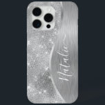 Coque Case-Mate iPhone Silver Glitter Glam Bling Personalized<br><div class="desc">Personnalisez facilement ce boîtier de téléphone à motif en métal brossé argent et en faux parties scintillant glamour avec votre propre nom personnalisé.</div>