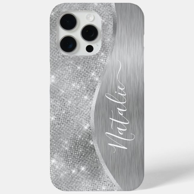 Coques Case-Mate iPhone Silver Glitter Glam Bling Personalized (Verso)