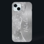 Coque Case-Mate iPhone Silver Glitter Glam Bling Personalized<br><div class="desc">Personnalisez facilement ce boîtier de téléphone à motif en métal brossé argent et en faux parties scintillant glamour avec votre propre nom personnalisé.</div>
