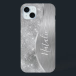 Coque Case-Mate iPhone Silver Glitter Glam Bling Personalized<br><div class="desc">Personnalisez facilement ce boîtier de téléphone à motif en métal brossé argent et en faux parties scintillant glamour avec votre propre nom personnalisé.</div>