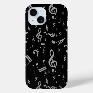 Coque Case-Mate iPhone Silver Grey Notes musicales sur Black