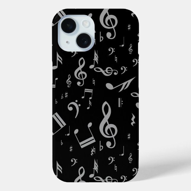 Coques Case-Mate iPhone Silver Grey Notes musicales sur Black (Verso)