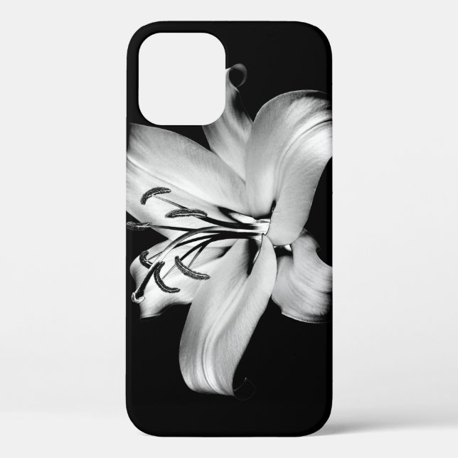 Coques Case-Mate iPhone Silver Lily : Élégance Florale Monochrome. (Verso)