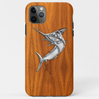 Silver Marlin on Teak Wood Grain decor