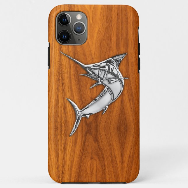 Coques Case-Mate iPhone Silver Marlin on Teak Wood Grain decor (Dos)