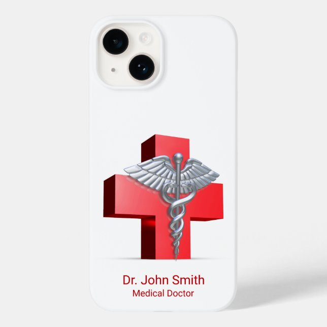 Coques Case-Mate iPhone Silver Médicale 3D Caduceus Croix Rouge (Verso)