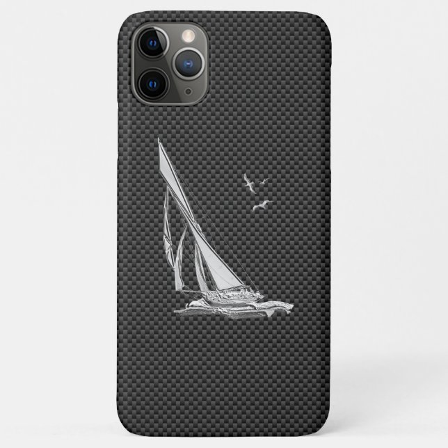 Coques Case-Mate iPhone Silver Sailboat on Carbon Fiber Decor (Dos)